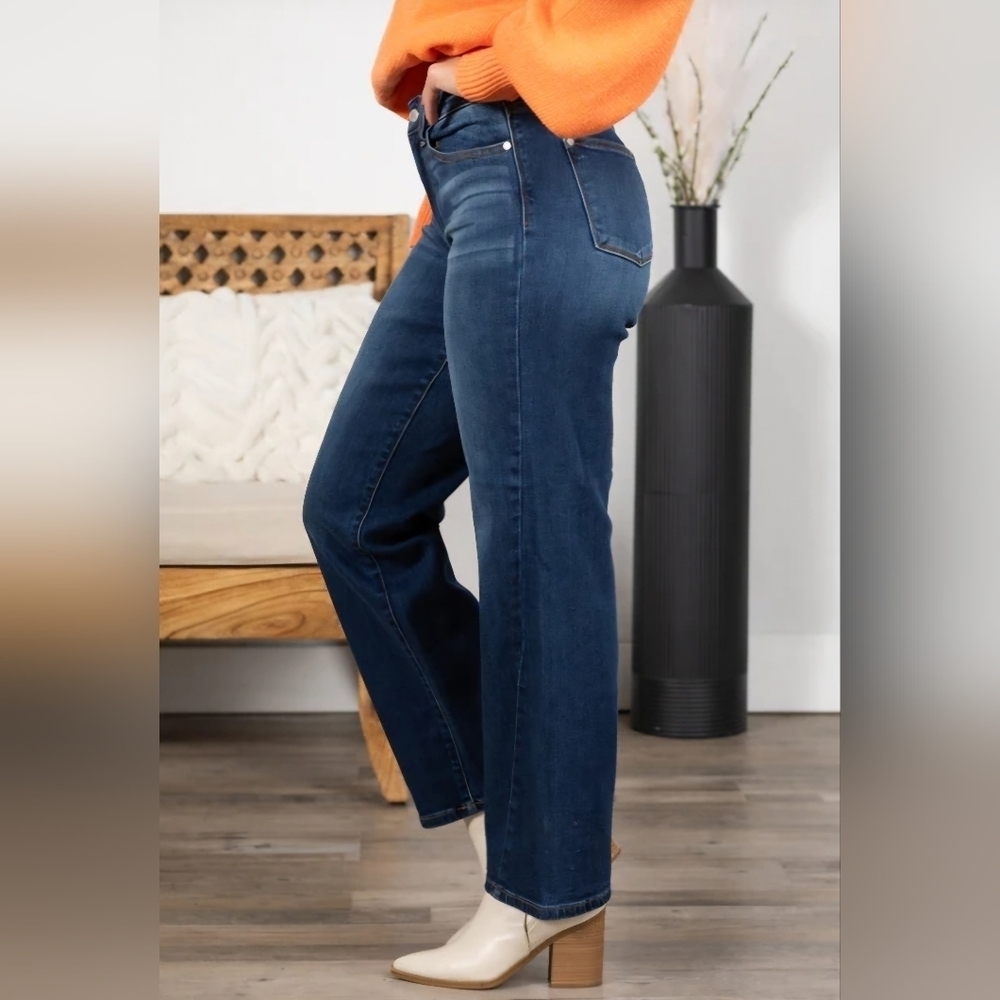 Judy Blue MR Dark Wash Straight Leg Side Seam Detail Jeans Classic 9/29 NEW - Picture 7 of 14